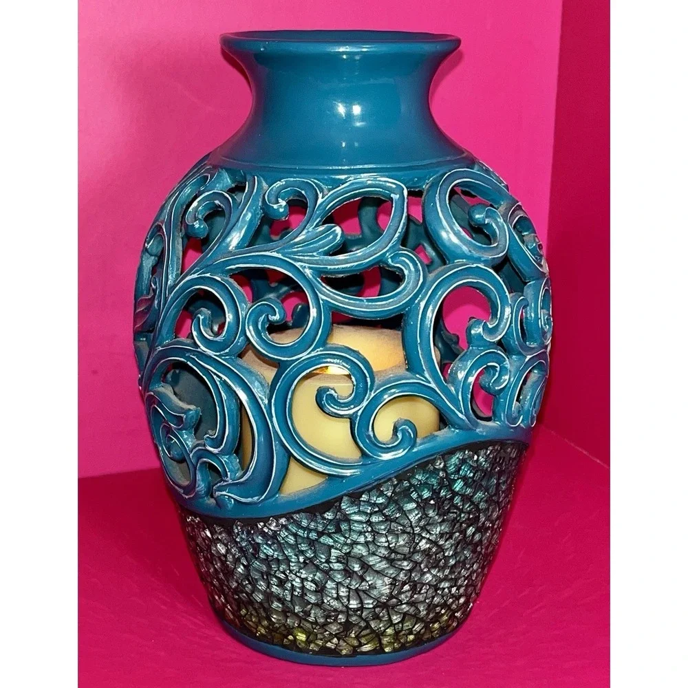Teal Blue Flameless Flickering Candle Lamp 8.5